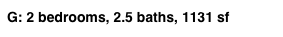 G: 2 bedrooms, 2.5 baths, 1131 sf